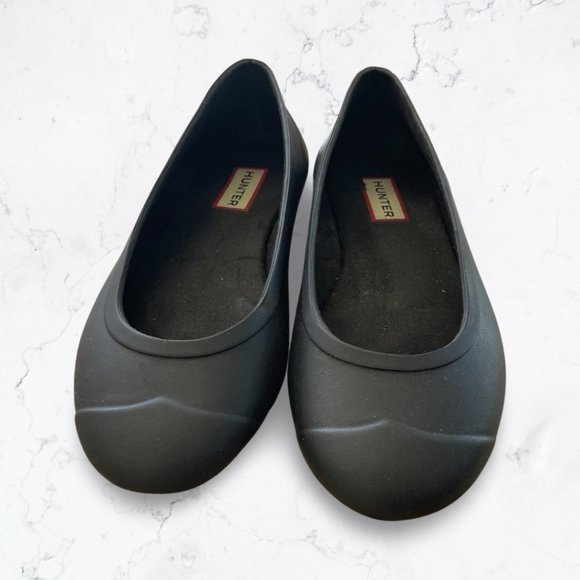Hunter Womens Tour Black Rubber Ballet Flats US 5.5 - Picture 2 of 10